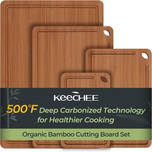 Keechee Wood Cutting Board, Carbonized Bamboo Cutting Boards Set With Smooth Surface & Easy Storage For Busy Kitchens, Ideal Charcuterie & Chopping, Durable, Knife-Friendly (4Pcs)
