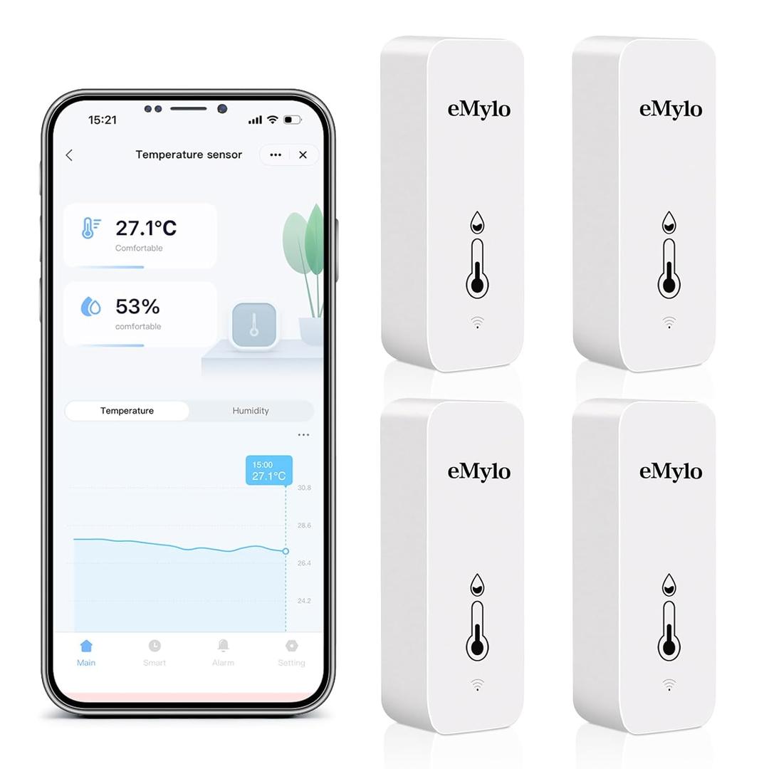 WiFi Thermometer Hygrometer, Wireless Indoor Temperature Sensor with App Alert, Free Data Storage Export, Smart Humidity Meter Monitor for Home Greenhouse, Compatible with Alexa, 4 PCS (with Battery)