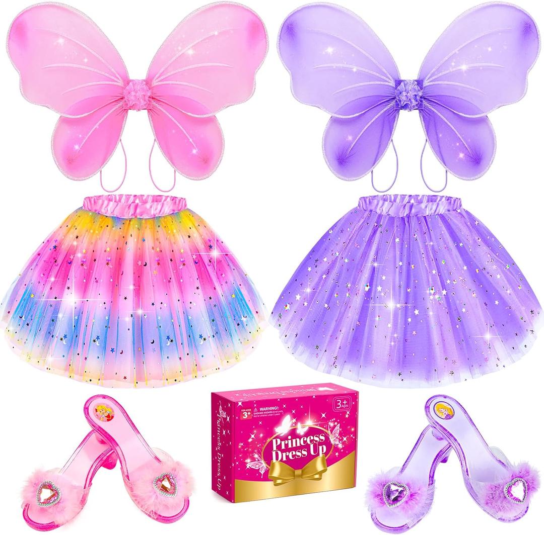 Kids Princess Dress Up Clothes for Little Girls, BIBUTY Pretend Play & Dress Up Princess Costume Set with Princess Shoes Tutu Fairy Wing for Little Girls, Princess Toy Gift for 3-6 Toddler Little Girl