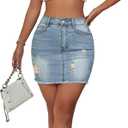 Jean Skirt for Women Stretch Casual High Waisted Denim Short Skirt Cute A Line Mini Pencil Skrit (Blue, S)