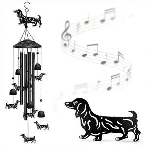 Dachshund Wind Chimes for Outside, Decorative Wind Chimes Dachshund Gifts for Women/Men, Memorial/Birthday Gifts, Garden Decor for Outside, Patio or Yard, Durable Chimes for Outdoors (Black)