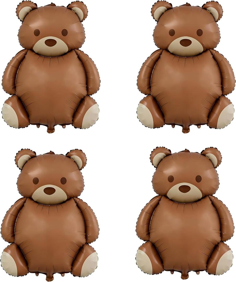 4 Pcs Brown Bear Balloons 35 Inch Bear Foil Balloons Jungle Animal Farm Balloon for Birthday Baby Shower Safari Zoo Woodland Themed Party Decoration