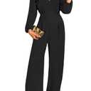 Pink Queen Business Jumpsuits for Women V Neck High Waist Wide Leg Pant Suits Backless Rompers Party Black L