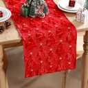 Christmas Trees Table Runner Red 13 x 72 Inch Christmas Stars Soft Plush Faux Fur Jacquard Embroidery Table Runner Xmas Holiday Decoration for Home Kitchen Dining Party Decor