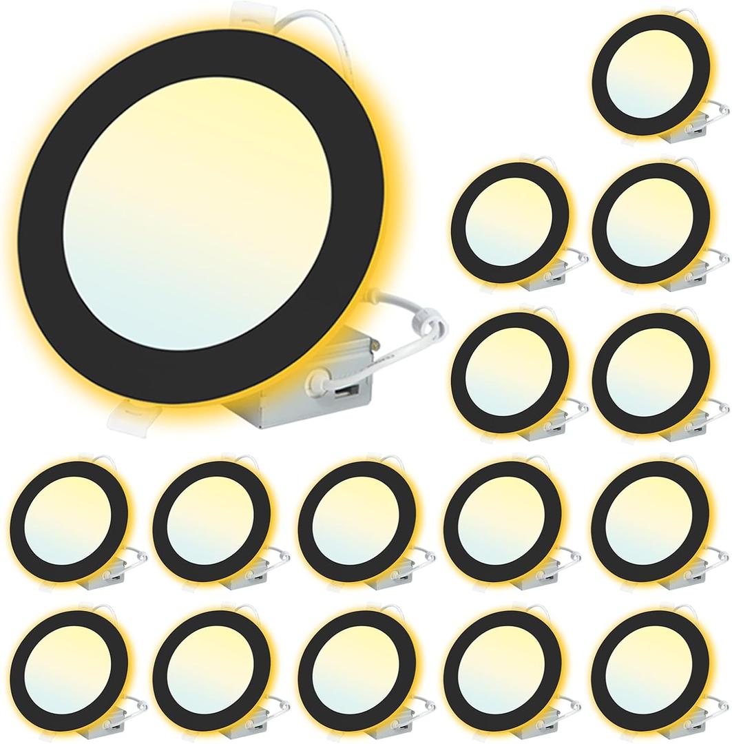 EOSMILE 6 Inch Pack Black Recessed Lighting with Night Light 16 Pack