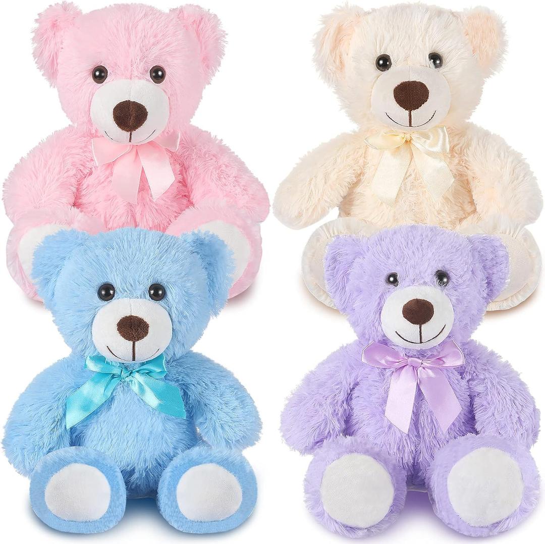 Civaner 4 Pack 14 Inches Bear Plush Stuffed Animals Christmas Cute Soft Bears Gifts Bulk for Women BFF Girlfriend(Pink, Blue, White, Purple)