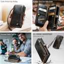 Defencase Compatible with iPhone 13 Case Wallet with RFID Blocking Card Holder for Women and Men, Fashion PU Leather Magnetic Snap Flip Zipper Strap Wallet Phone Case Fit for iPhone 13 6.1", Coffee