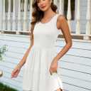 AUSELILY Womens Summer Dress Casual Sleeveless Crewneck T Shirt Sundress Flowy Tiered Swing Mini Dresses (White, XL)