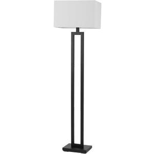 GLOBE Electric 67046 58" Floor Lamp, Matte Black Finish, White Linen Rectangular Shade, Modern Geometric Cutout Design, E26 Base