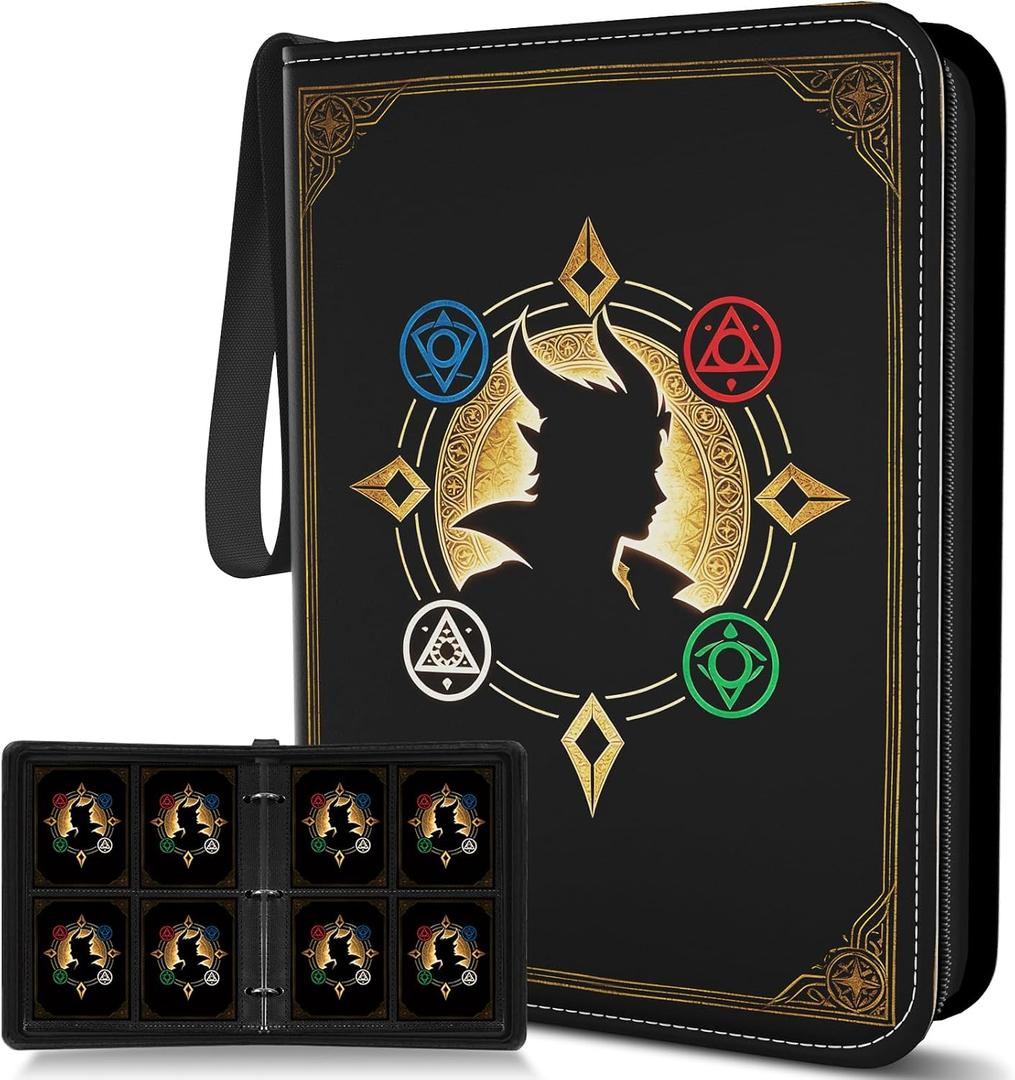 Trading Card Binder, Card Collection Binder 4 Pocket with 50 Removable Sleeves 400-Pocket Compact 3-Ring Zipper Album, Durable Trading Card Holder for TCG/MTG Collectors (Grimoire)