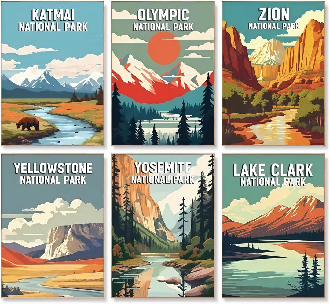 DIYGEMDOT 6 Pack DIY Paint by Numbers Kit for Adults & Beginners, National Park Scenery Easy Paint by Number Kits, 9.8 X 13.8 inches for Home Decor (Z005)