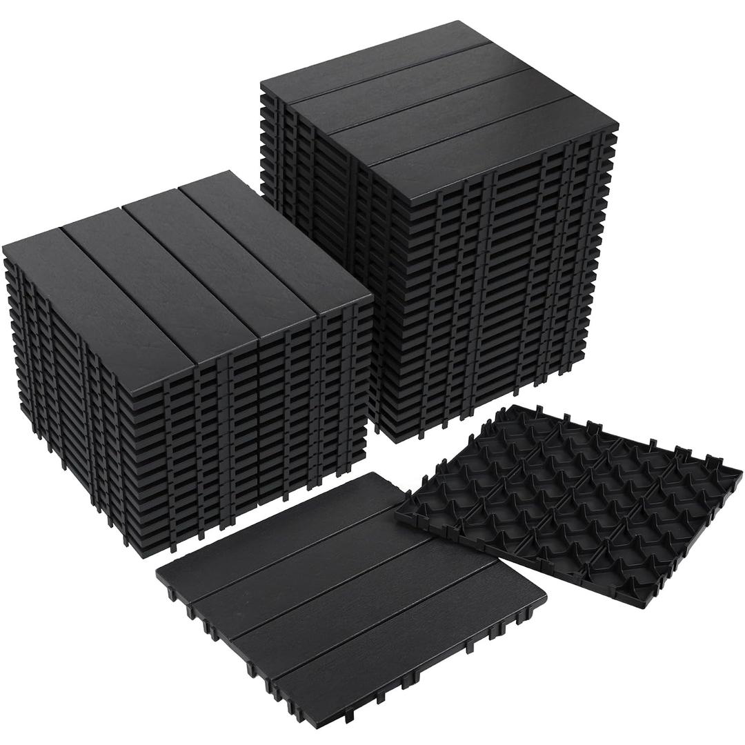 Neoaider 36PCS Plastic Interlocking Decking Tiles 12" x 12", 36 sq. ft Waterproof Outdoor Flooring All-Weather, Patio Floor Decking Tile for Garden Porch Poolside Balcony Backyard, Dark Grey
