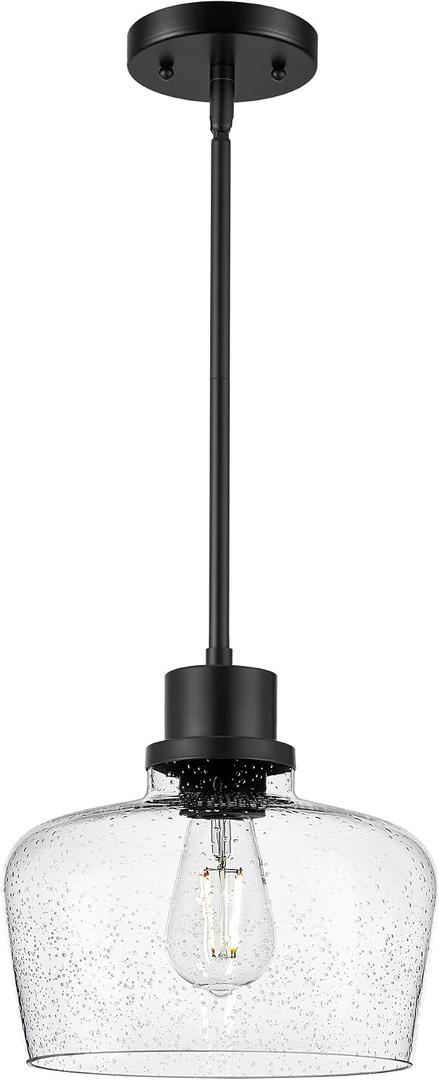 Emak 10 Inch Large Pendant Light, Black Pendant Lights Kitchen Island with Seeded Glass Shade, Modern Farmhouse Island Lights for Kitchen, Dining Room, Entrance, PL126-BK-SG