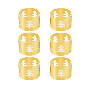 Christmas Napkin Rings Set of 6 Gold Napkin Holders with Christmas Tree, Napkin Buckles for Xmas, Thanksgiving, Holidays, Dinner, Banquet, Weddings, Family Gathers, Dining Table Settings Decoration