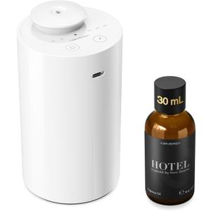 Waterless Essential Oil Diffuser Starter Kit with 30mL Hotel Fragrance Oil Inspired by Four Season, Battery Operated Car Diffuser, Portable Aroma Nebulizer for Home Car Office, AN6Kit-2, White (An6w-htl-fs30)