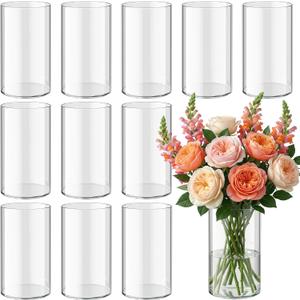 12pcs Glass Cylinder Vases for Centerpieces, 6 Inch Tall Flower Vase for Wedding Decorations, Hurricane Vases Floating Candle Holder for Table Centerpiece Wedding Home Dcor (Smooth, Clear)
