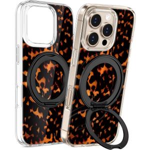 Loheckle for iPhone 16 Pro Max Case with Stand- Compatible with MagSafe Women Girls Cute Clear Girly Aesthetic Unique Design Soft TPU Magnetic Ring Phone Cover for Apple 16 Promax, Brown