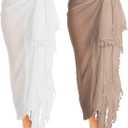 2 Pieces Women Beach Batik Long Sarong Swimsuit Cover up Wrap Pareo with Tassel for Women Girls (XL)