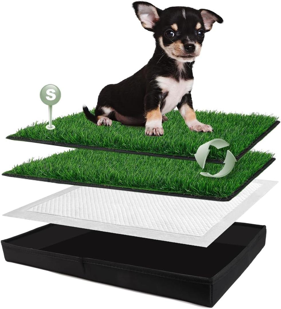 HQ4US 4LEGS Dog Grass Pad with Foldable Dog Litter Box, Small Liner Base (23”×15”) for Balcony, 2 Artficial Grass Pee Pads for Dogs, Pee Pad Holder, Potty Training