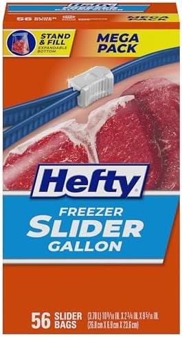 Hefty Slider Freezer Kitchen Storage Bags, Gallon Size, 56 Count