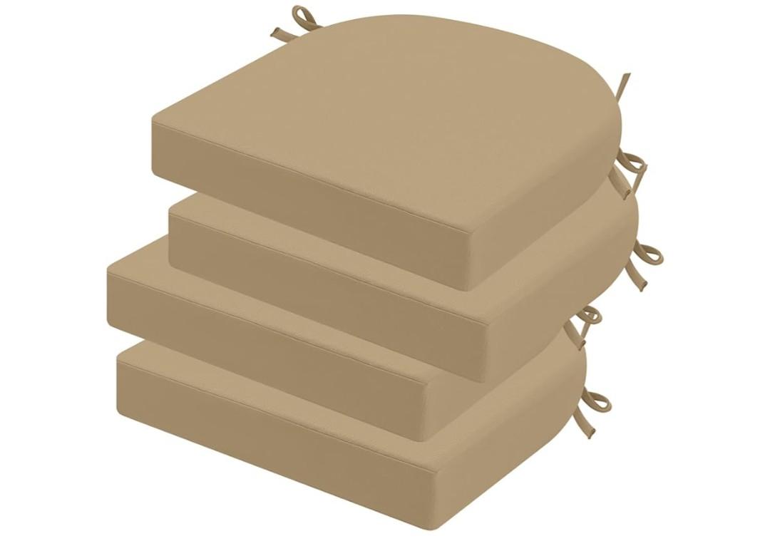 idee-home Outdoor Chair Cushions Set of 4, Thick 19" x 19" x 3" Outdoor Seat Cushions Patio Furniture Waterproof with Ties, Dining Pads