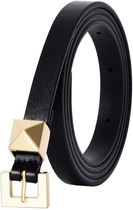 Women Leather Belt Fashion Skinny Belt Ladies Punk Belt Vintage Leather Belt for Jeans Dress (100cm/Fit Waist 25"-33", Black)
