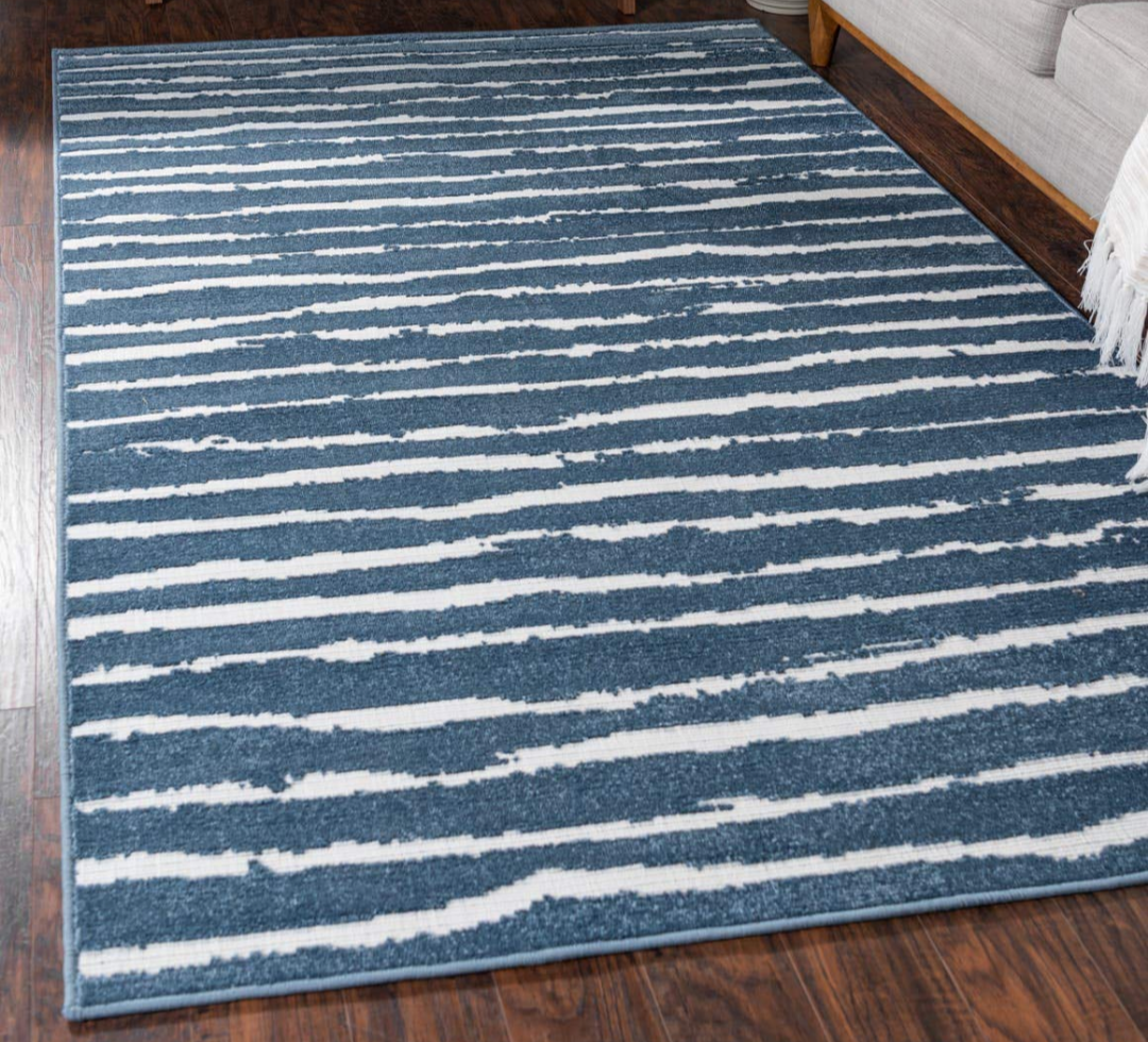 HelloTree Area Rug for Living Room 8x10 Washable Geometric Moroccan Rug Stripe Farmhouse Bohemian Minimalistic Non Slip Non Shedding Ultra Thin Soft Rug for Bedroom Office DiningRoom Nursery-Blue, 8 ft x 10 ft, Blue