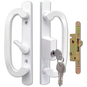 Sliding Glass Door Handle Set Replacement with Keyed Lock, 3-15/16" Screw Hole Spacing, Reversible Non-Handed Patio Door Handles, Aluminum Pull, Fits 1-3/8" to 2" Thick Doors (White, No Keeper)