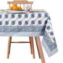 Handcrafted Hand Block Print Tablecloth 4 Seater Square 60x60 Inch - Floral Canvas Cotton - Fall & Holiday Dinner Collection - Washable Reusable Sustainable Gift-Boxed - Blue & White (Blue Dutch Delft Blossoms)