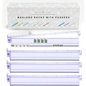 Mahjong Racks with Pushers 4PCS Set Majiang Tile Holder Acrylic Mahjong Racks Accessories and Gifts, Standard