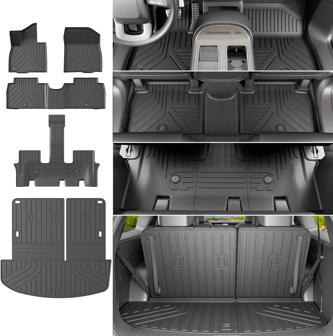 Powoq 7 Seats Fuel Floor Mats Compatible with 2026 Palisade Cargo Mat Floor Liner TPE Back Seat Protector Replacement for 2026 Palisade Accessories (Trunk Mat with Backrest Mat+Floor Mats)