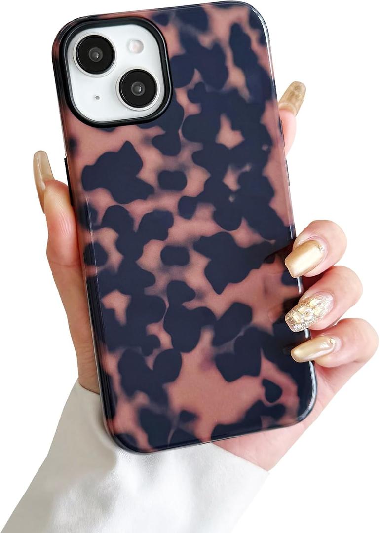 Compatible with iPhone 13 for iPhone 14 Case Cute Tortoise Shell Pattern Brown Leopard Phone Case for Women Girls,Shockproof TPU and Hard PC Protective Cover-Brown Tortoise Shell 1