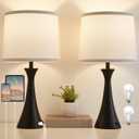 Touch Lamp for Living Room Bedroom, 21" Table Lamps Set of 2 with USB C+A Ports and White Lamp Shades, Touch Bedside Lamps for Nightstand with 3 Way Dimmable, 2 LED Bulbs Included