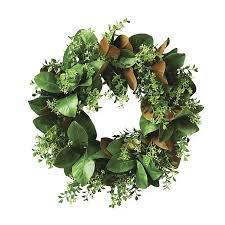 Serene Spaces Living Artificial Magnolia Leaf Garland and Wreath, Ideal to Hang at Wedding, Store Display, Window Sill, Fall Decor, Holiday Décor (24" Green & Brown Magnolia Wreath)