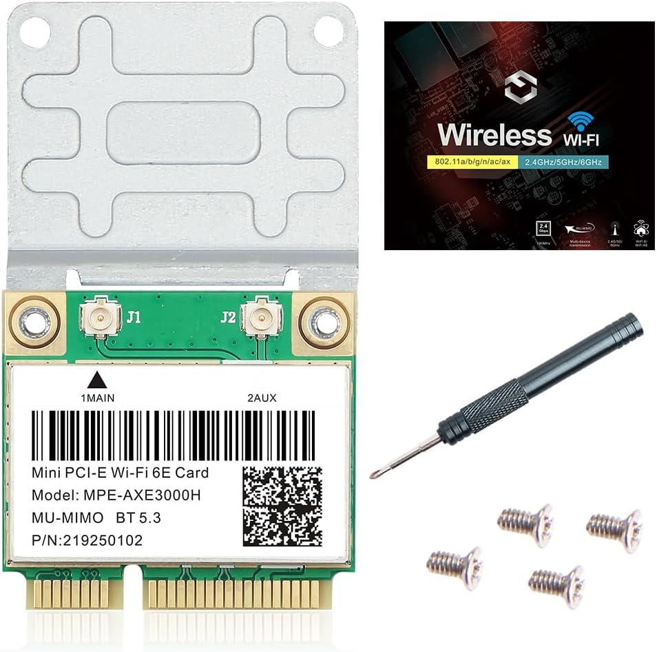 WiFi 6E Half Mini PCI-E WiFi Network Card 802.11AX AC MPE-AXE3000H 2.4GHz 5GHz 6GHz 5400Mbps Wireless Card BT5.2 MU-MIMO Mini PCIe Wi-Fi 6E Adapter OFDMA vPro for Windows 10/11 PC Laptops