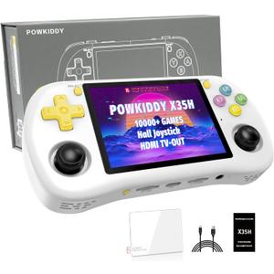 Powkiddy X35H Retro Handheld Game Console, - 10,000+ Games, 3.5" IPS, HDMI TV-Out, 4-6 Hour Playtime, Hall Joysticks, 64GB+ Dual Slots (White)