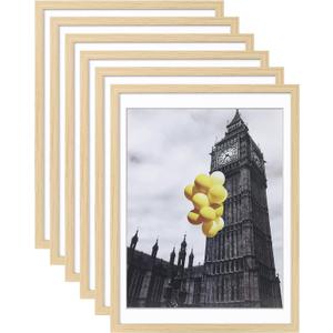 Picture Frame, Set of 6 12x16 Natural Wood, Poster Frame with Plexiglass, Tabletop & Wall Mount, Ideal Gift for Any Occasion