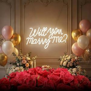 HMT Will You Marry Me Neon Sign Cool White LED Marry Me Light for Proposal Engagement Wedding Party Backdrop Wall Decor 19.7x11.8 Inch USB Powered Romantic Sign, Large, 19.7 x 11.8 inches