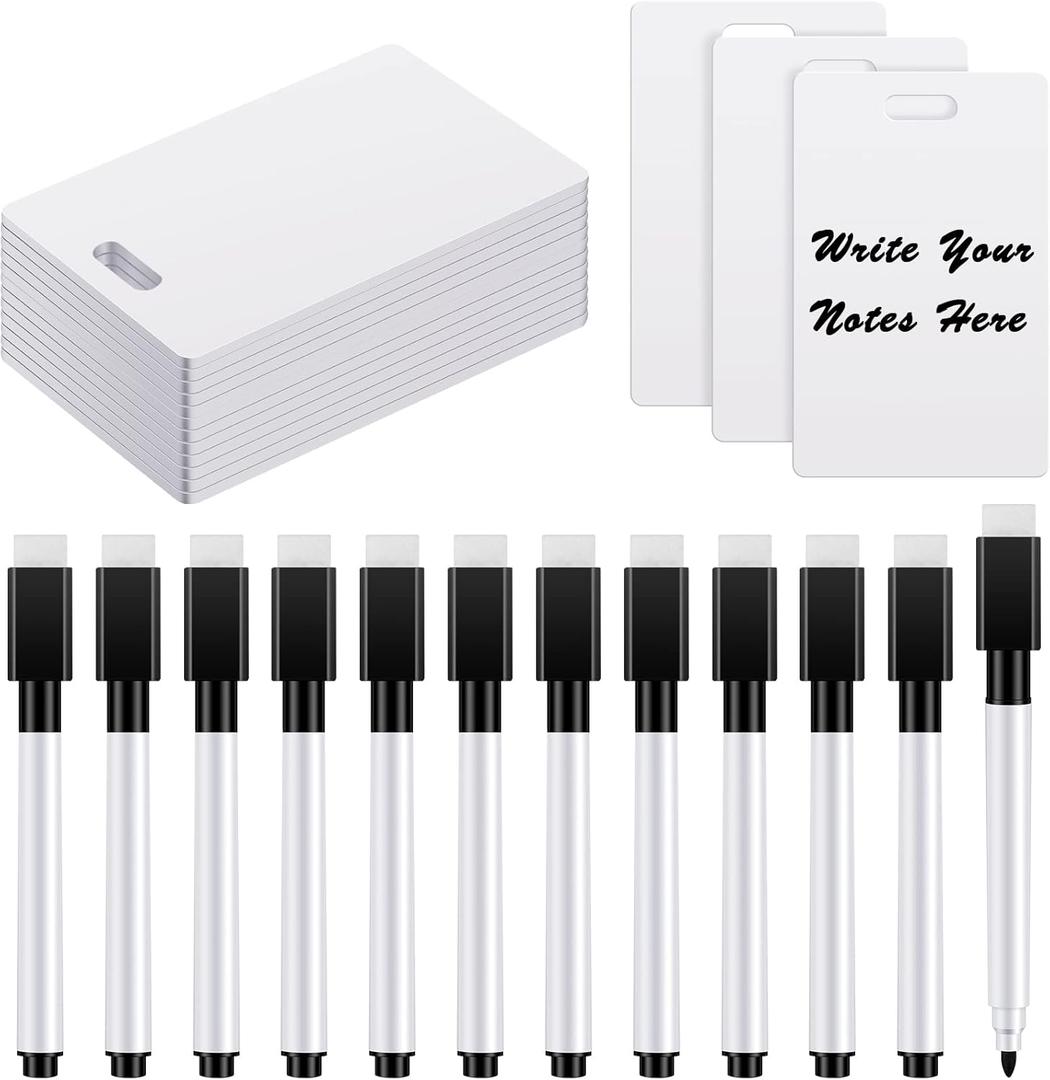 Laumoi 24 Packs Pocket Sized Erasable Notepad Badge Accessory 12 Mini Whiteboard Clipboard Hangs with Badge Mini Whiteboard Small Dry Erase Board with 12 Pieces Dry Erase Marker for Office(Black)
