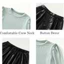 Girls Skirt Sets 2 Piece Outfits Long Sleeve Puff Mock Neck Tops and Plaid Skirts Fall Winter Clothes Size 6-14Y (13-14 Years, Leather Green & Black)