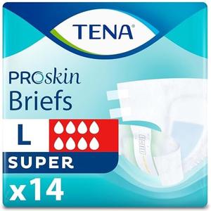 TENA Proskin Super Absorbency Incontinence Adult Diapers, Unisex, L, 14 ct | Designed with flexible stretch sides, these adult diapers can be easily fastened or pulled up and down like regular underwear