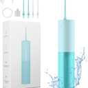Cordless Water Dental Flosser for Teeth, Rechargeable Water Dental Picks IPX7 Waterproof 3 Modes 8 Intensities, Portable Water Flosser with 4 Tips Electric for Gums Braces (Blue)