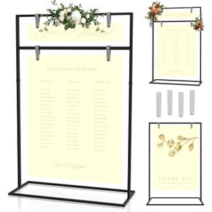 Welcome Sign Stand - Metal Poster Holder Stand with Adjustable Bar & Leather Straps - Floor Easel Stand for Sign Photo Display, 2Tier Standing Easel Wedding Sign Holder for Baby Showers & More