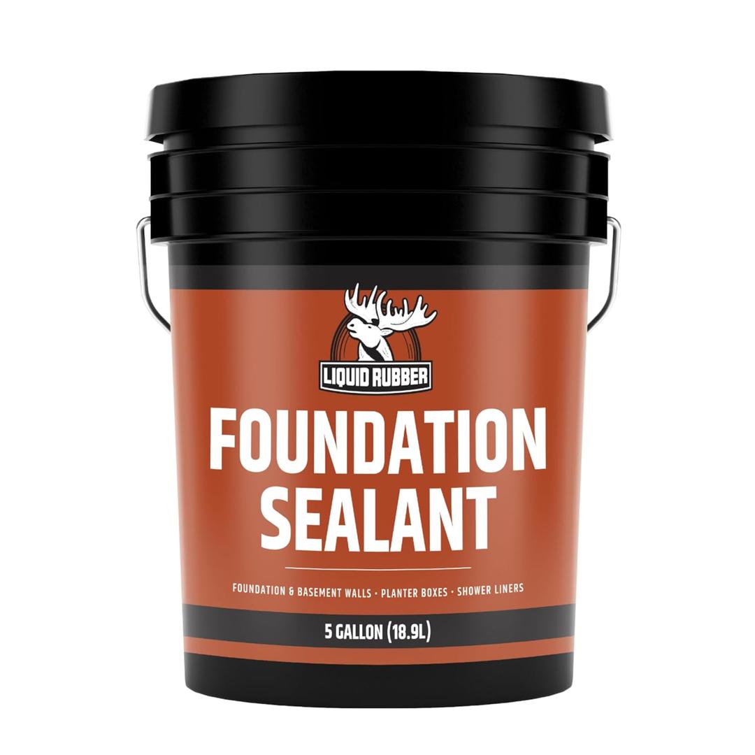 Liquid Rubber Basement and Foundation Repair Sealant - Waterproof Concrete Sealer & Crack Filler - Flexible Coating for Indoor & Outdoor Use - Waterproofing Paint - Black, 5 Gallon