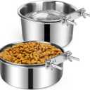 Dog Crate Water Bowl, 2 pcs Stainless Steel Large Dog Bowls 40oz & 60oz, Durable Anti-Spill Pet Metal Bowls for Cage Kennel Crate, Hanging Water/Food Bowl for Medium & Large Dogs