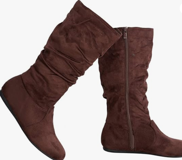 Olivia K Womens Low Heel Mid-Calf Slouchy Suede Slip On Casual Boots with Side Zipper (7)