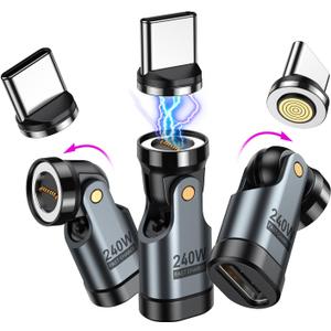 A.S 240W USB C Magnetic Adapter (3Pack), Gen3 USB C 90 Degree Adapter/C Right Angle Adapter/180 Degree USBC Adapters/USBC to USBC Adapters for Phone 16/15, Ma-Book Pro/Pad Series, Samsung