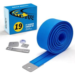 Flexible Race Car Track for Kids Toy, 19Ft Portable TwoLane Racing Starter Set, Wall Mount Suction Cups Magnets Hooks, Compatible for Vehicles up to 1/64th Scale-Blue