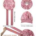 2 x Satin Bonnets Silk Bonnet for Sleeping Women Hair Bonnet for Curly Hair Sleep Cap Reversible Double Layer Bonnets with Tie Band (Bean Paste Pink Bonnet + Satin Scrunchies) (7-7 3/8)