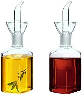 LandHope Oil Bottle Glass Olive Oil Dispenser Bottle Glass Cooking Oil Vinegar Measuring Dispenser With Spout for Kitchen and BBQ (250ml/8.54oz,2 Pack)